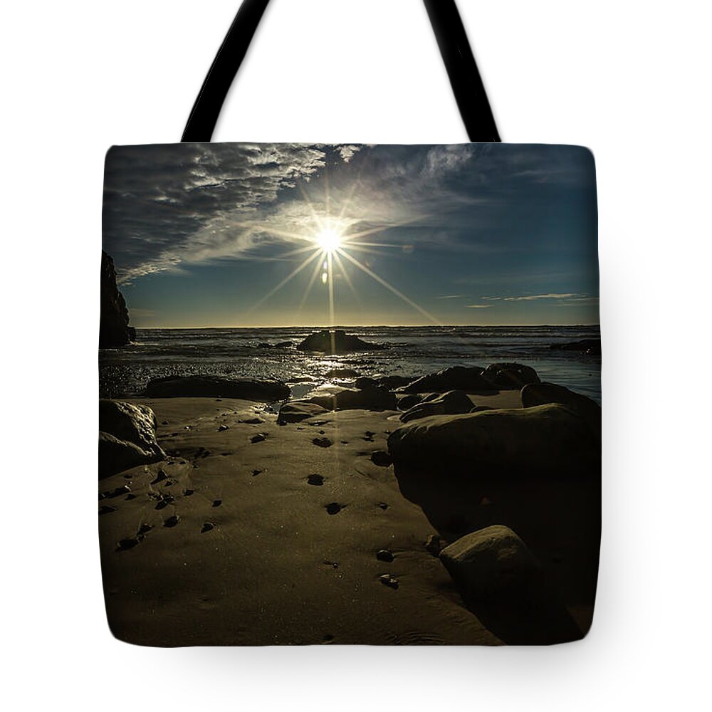 Shell Beach Tote Bag featuring the photograph Shell Beach Sunburst by Mike Long