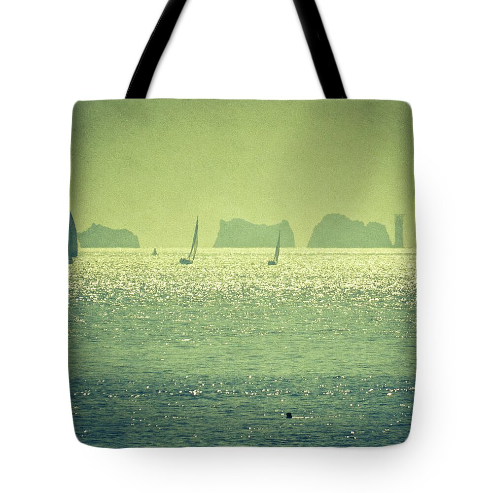 Sailboat Tote Bag featuring the photograph Shimmering Needles by S0ulsurfing - Jason Swain