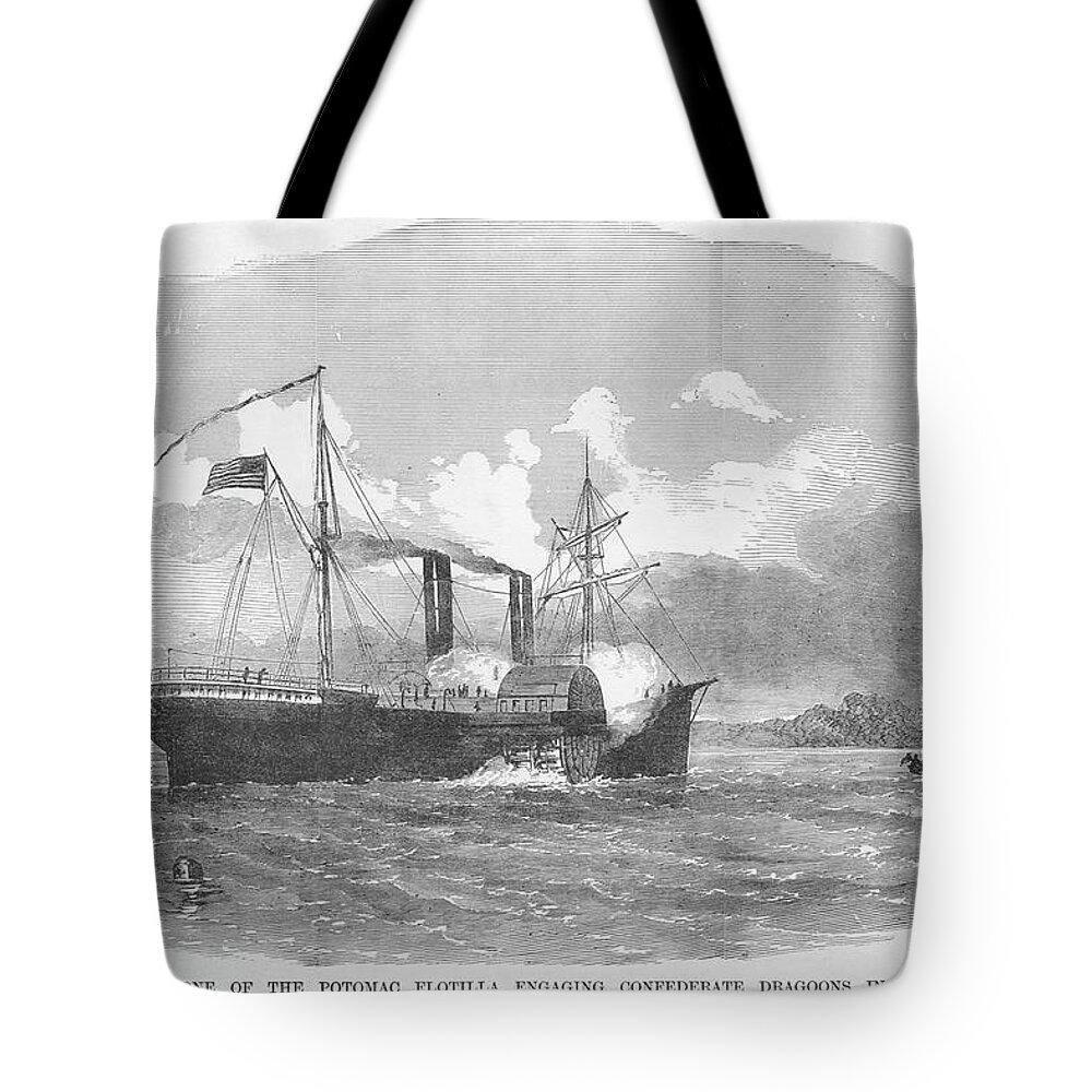 Side-wheeler Tote Bag featuring the painting Ship Quaker City from the Potomac Flotilla by Frank Leslie