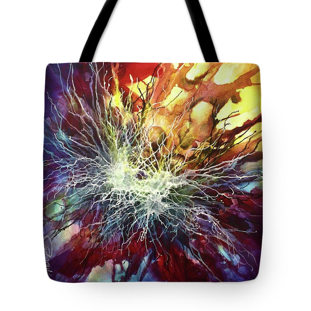 Abstract Tote Bag featuring the painting Shocked by Michael Lang