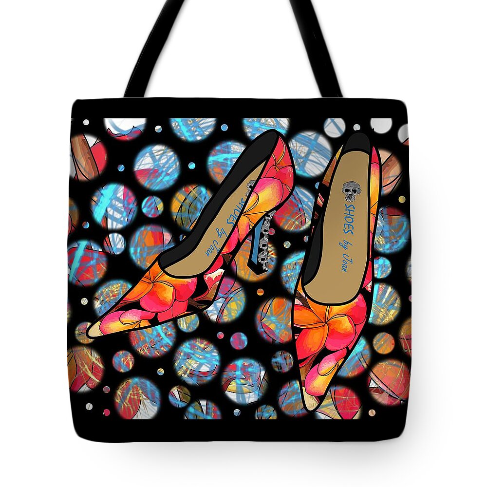 Fashion Tote Bag featuring the digital art Shoes by Joan - Frangipani Pattern Pumps by Joan Stratton