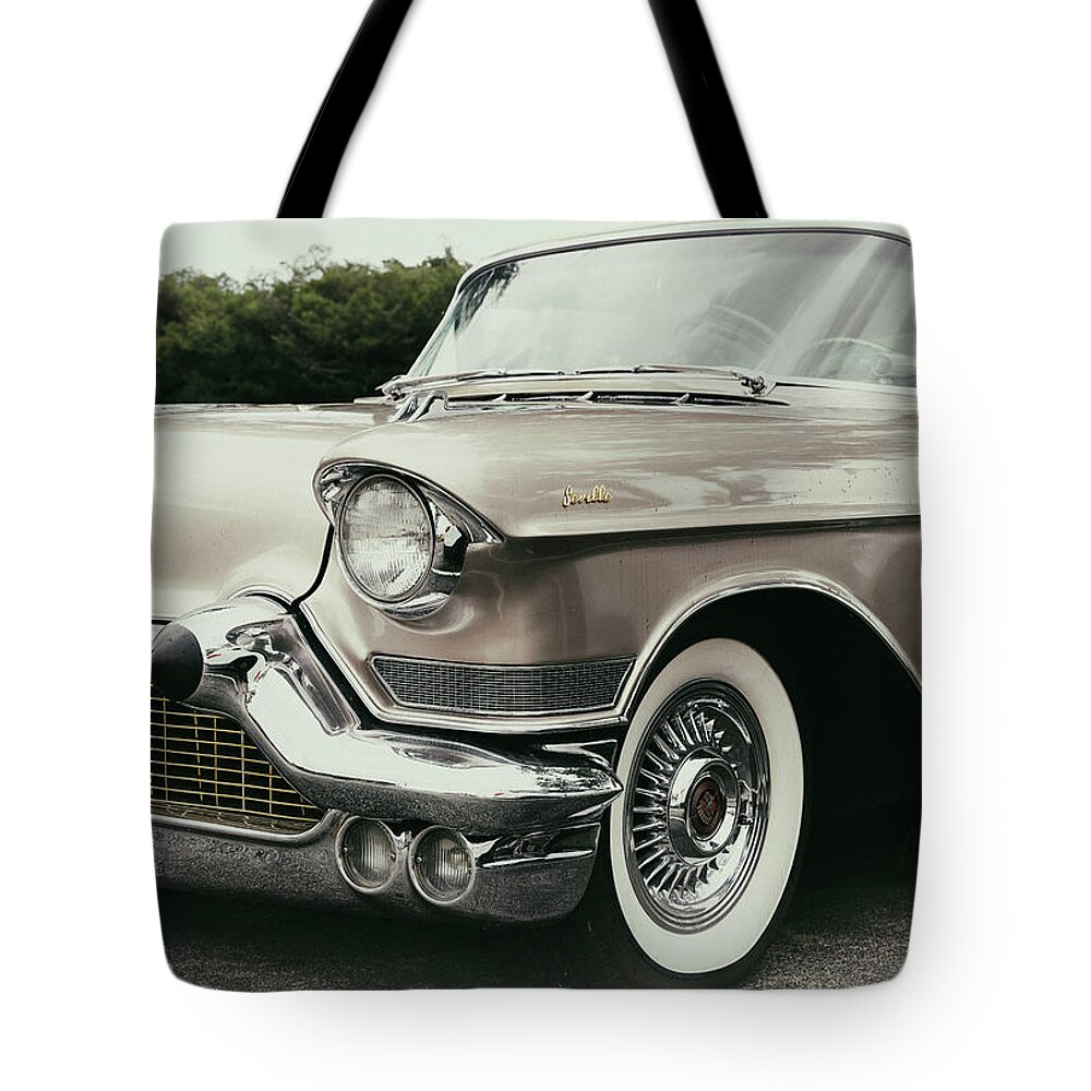 Estock Tote Bag featuring the digital art Side View Of 1950's Cadillac Seville by Laura Diez