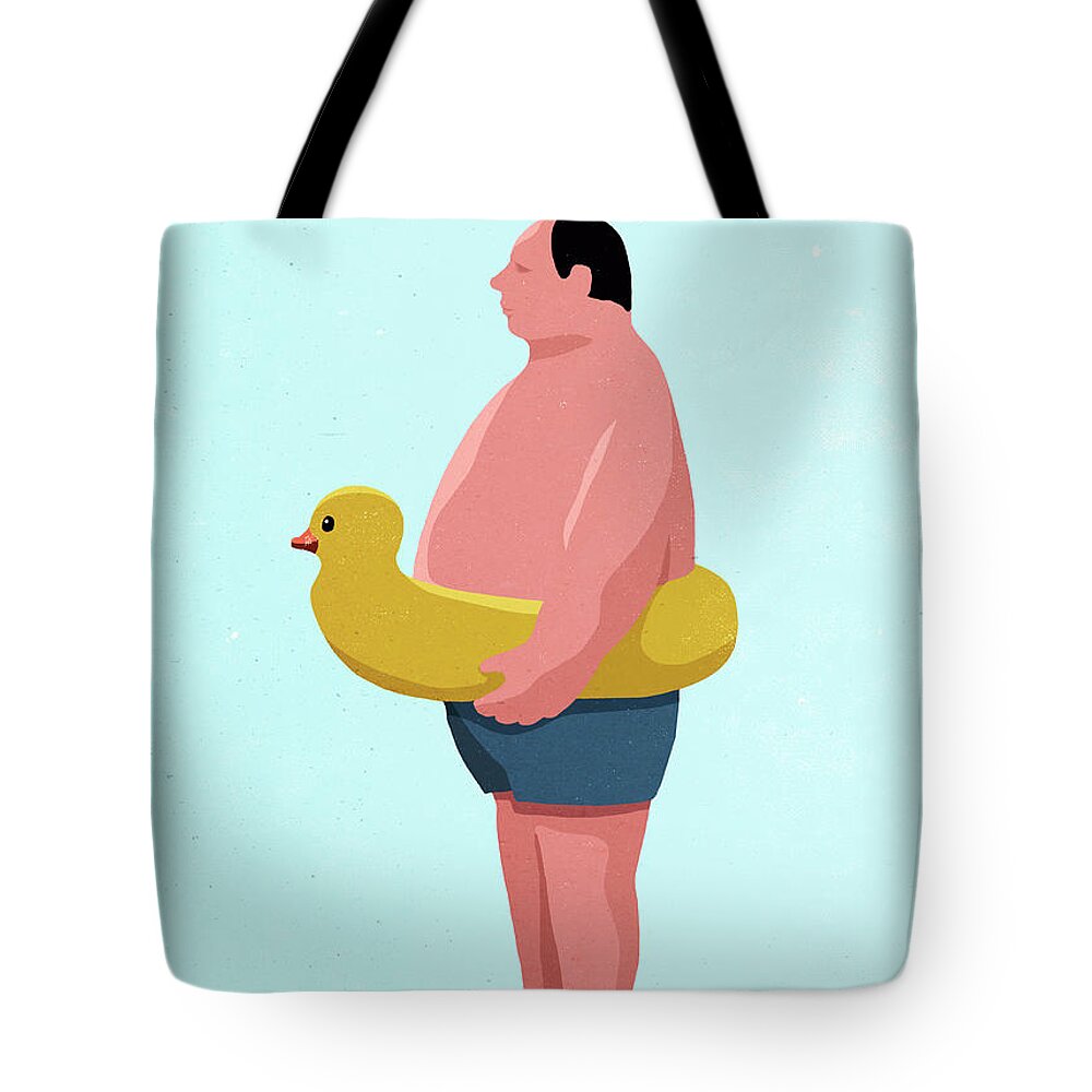 People Tote Bag featuring the digital art Side View Of Man Wearing Inflatable by Malte Mueller