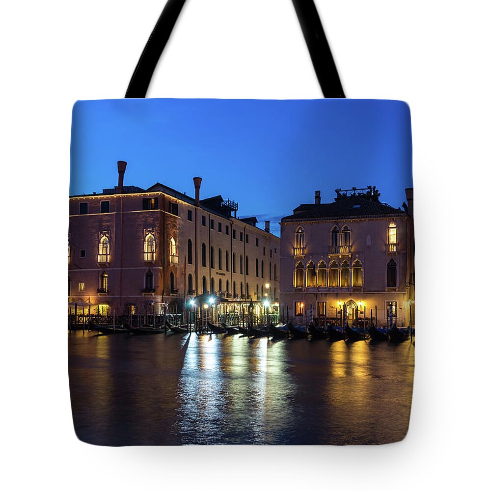 Canalazzo Tote Bag featuring the photograph Silky Nightfall on the Grand Canal - Canalazzo Venice Italy by Georgia Mizuleva