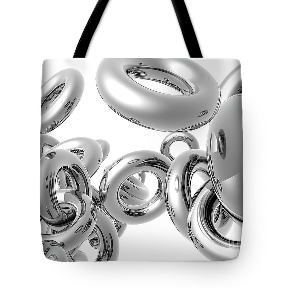 Silver Rings Tote Bag featuring the digital art Silver Rings by Phil Perkins