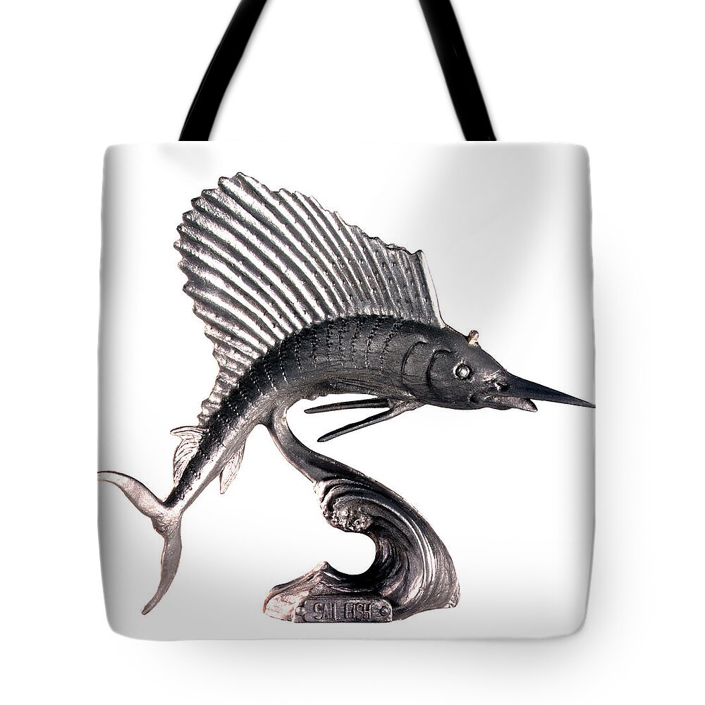 Animal Tote Bag featuring the drawing Silver Swordfish on Wave by CSA Images