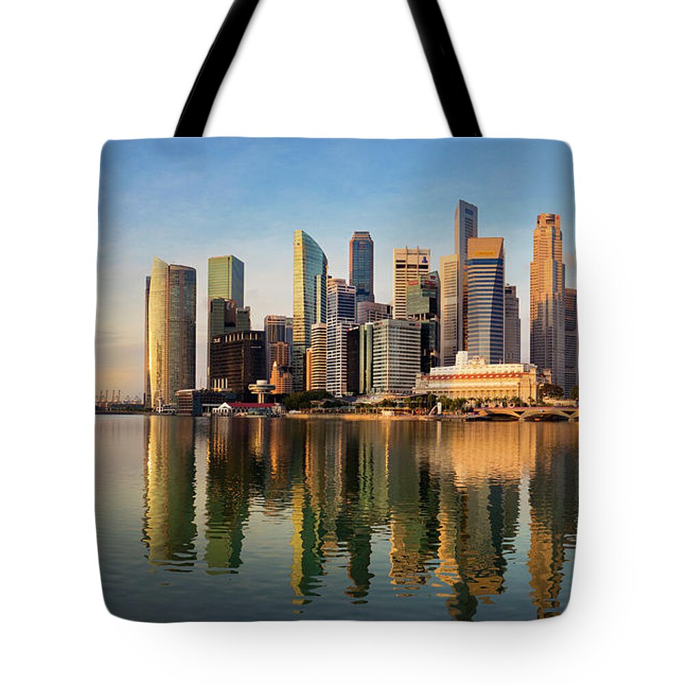 Financial District Tote Bag featuring the photograph Singapore Financial Skyline, Singapore by Travelpix Ltd