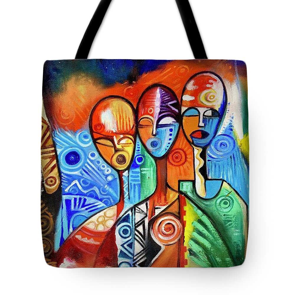 Africa Tote Bag featuring the painting Singers by Olumide Egunlae