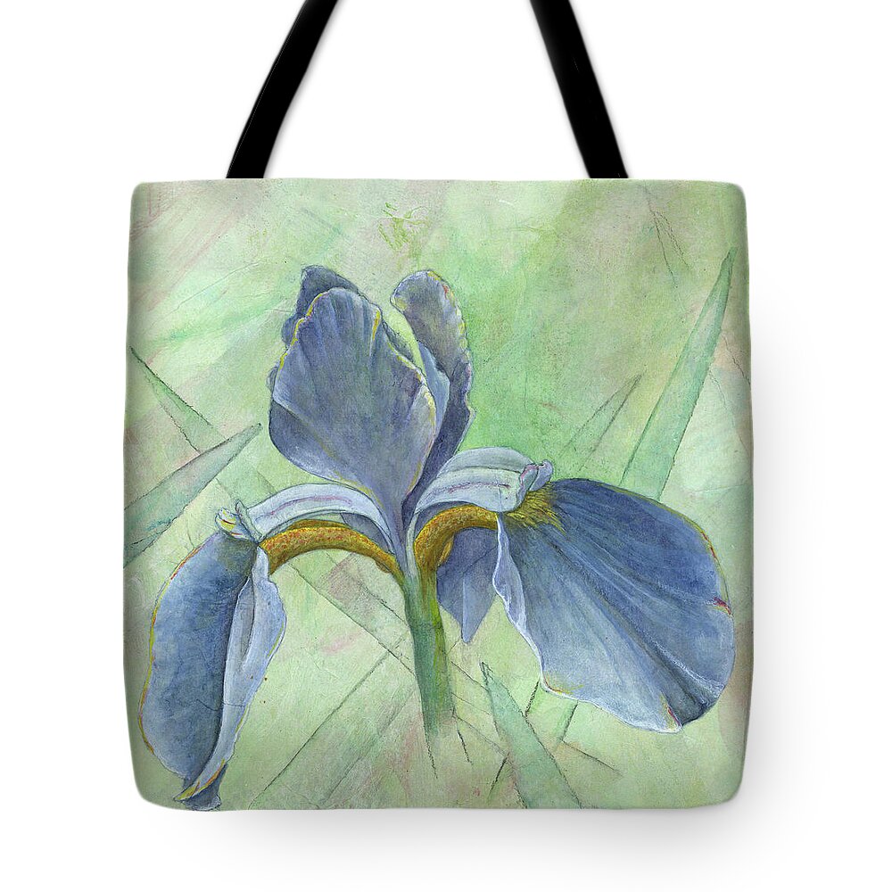 Iris Tote Bag featuring the mixed media Single Iris by Sandy Clift