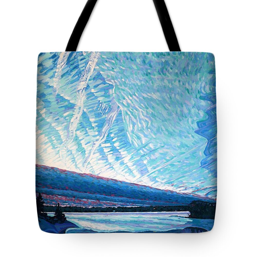 2216 Tote Bag featuring the painting Singleton Winter Contrails Cirrus and Deformation by Phil Chadwick
