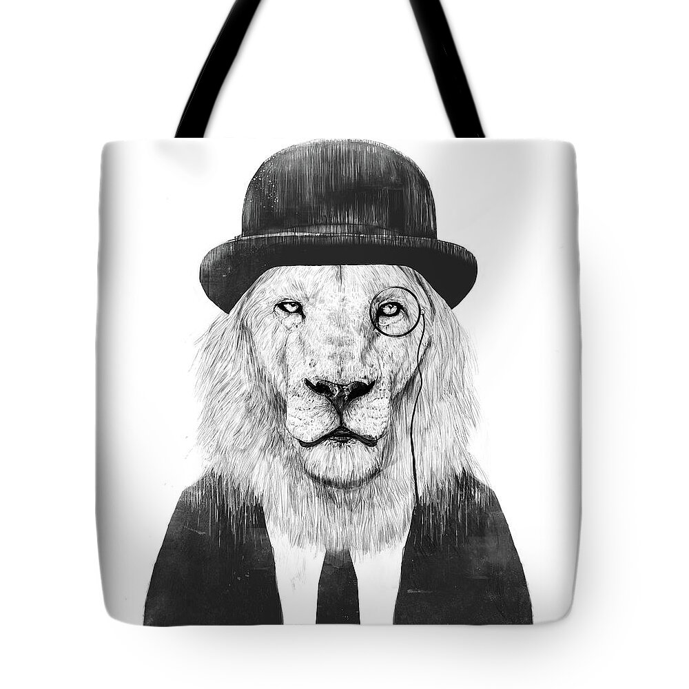 Lion Tote Bag featuring the mixed media Sir lion by Balazs Solti