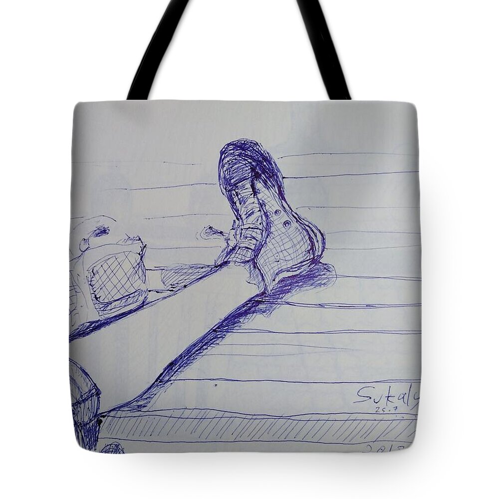Leg Tote Bag featuring the drawing Sketching a leg by Sukalya Chearanantana