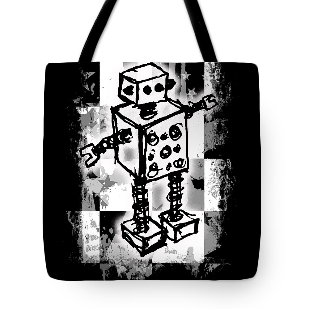 Robot Tote Bag featuring the digital art Sketched Robot Graphic by Roseanne Jones