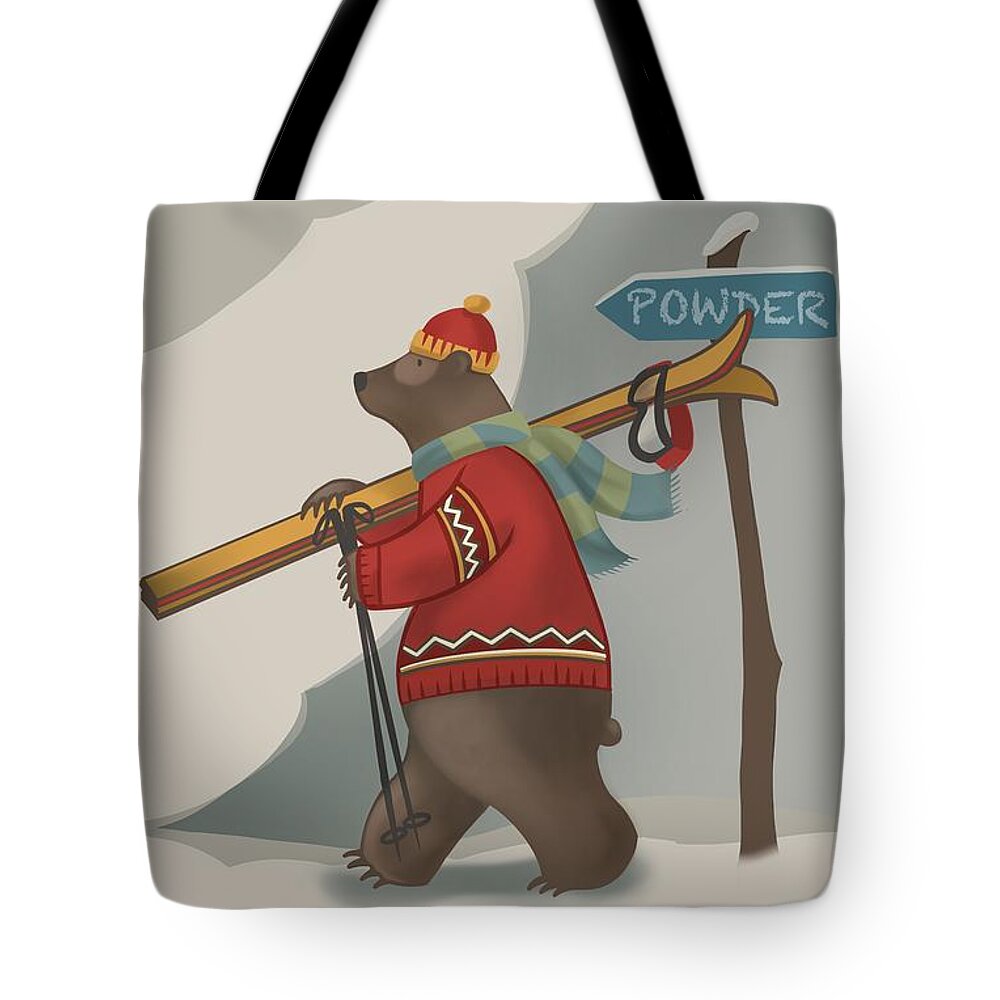 Bear Art Tote Bag featuring the painting Ski Bear by Sassan Filsoof