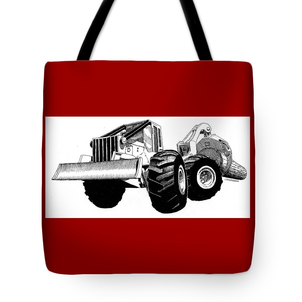 Skidder Tote Bag featuring the drawing Skidder Done by Timothy Livingston
