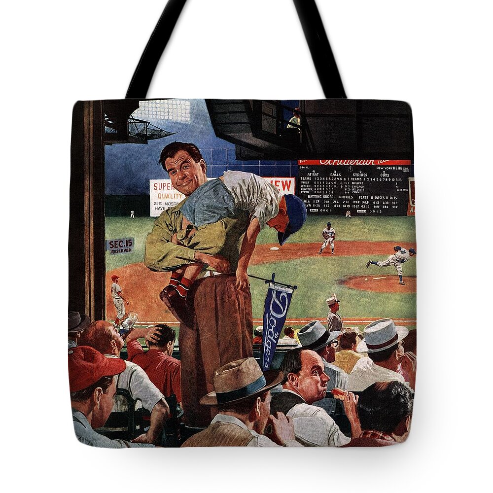 Baseball Tote Bag featuring the drawing Sleepy Inning by Earl Mayan