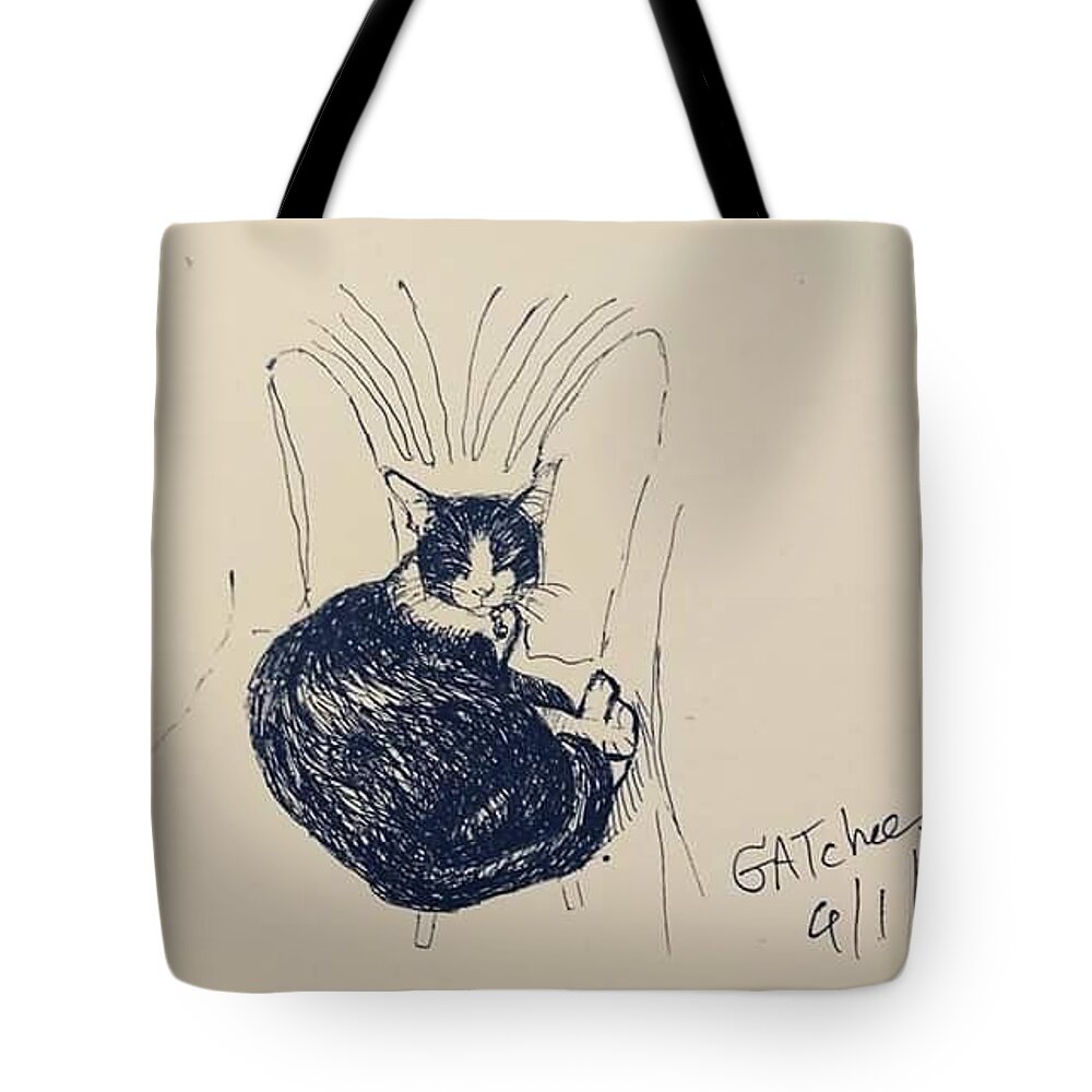 Cat Tote Bag featuring the drawing Sleepy Winter by Sukalya Chearanantana