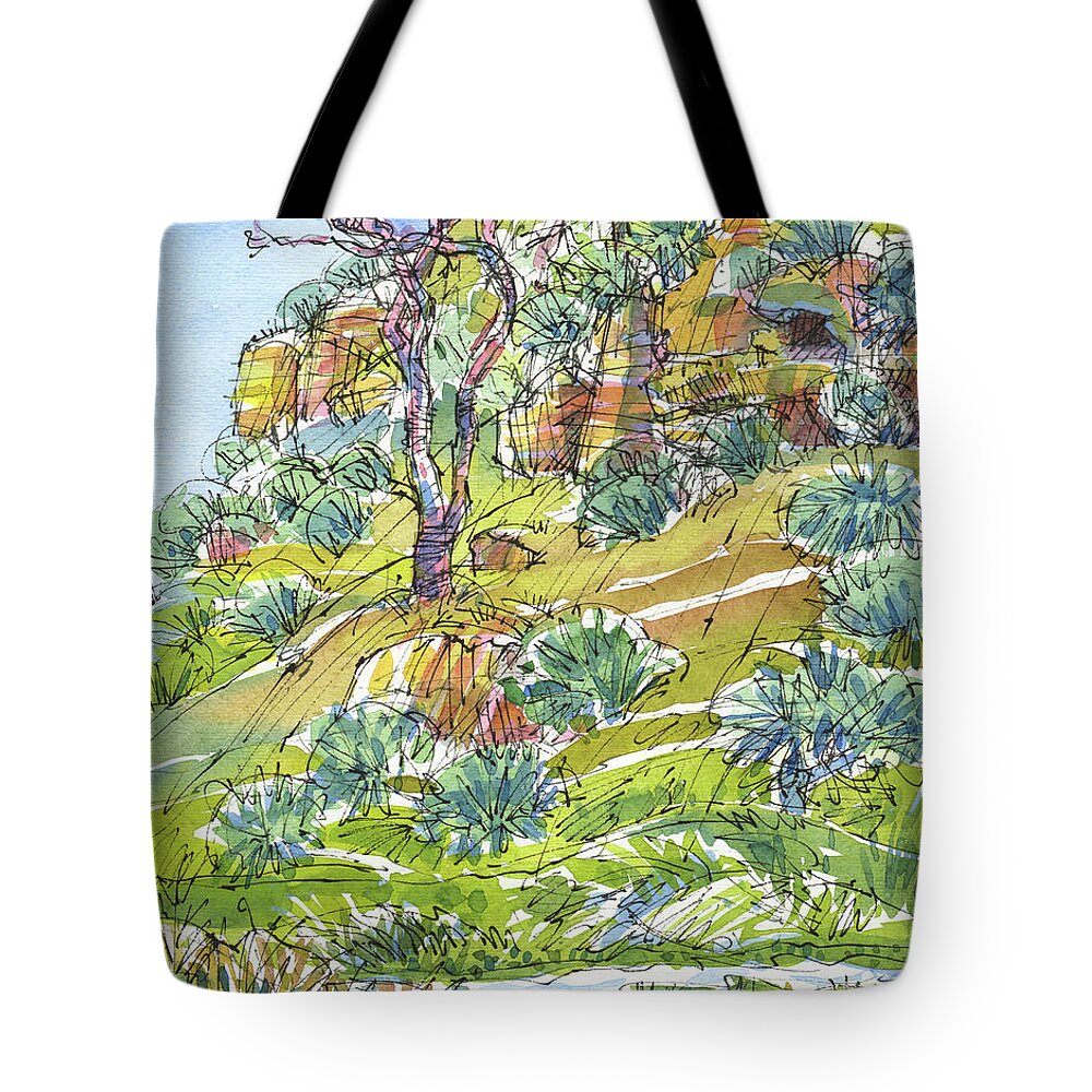 Landscape Tote Bag featuring the painting Slope with Cliffs by Judith Kunzle
