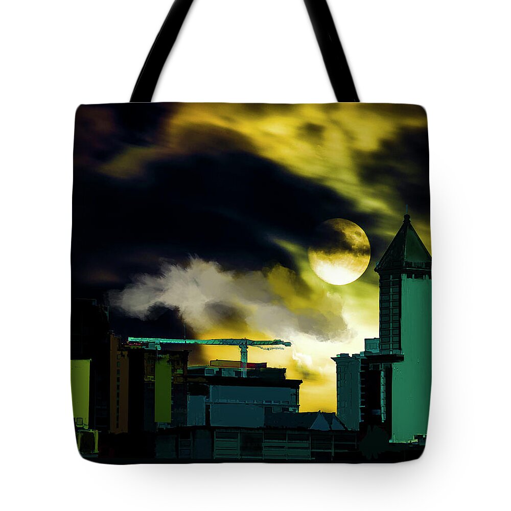 Seattle Tote Bag featuring the digital art Smith Tower by Dale Stillman