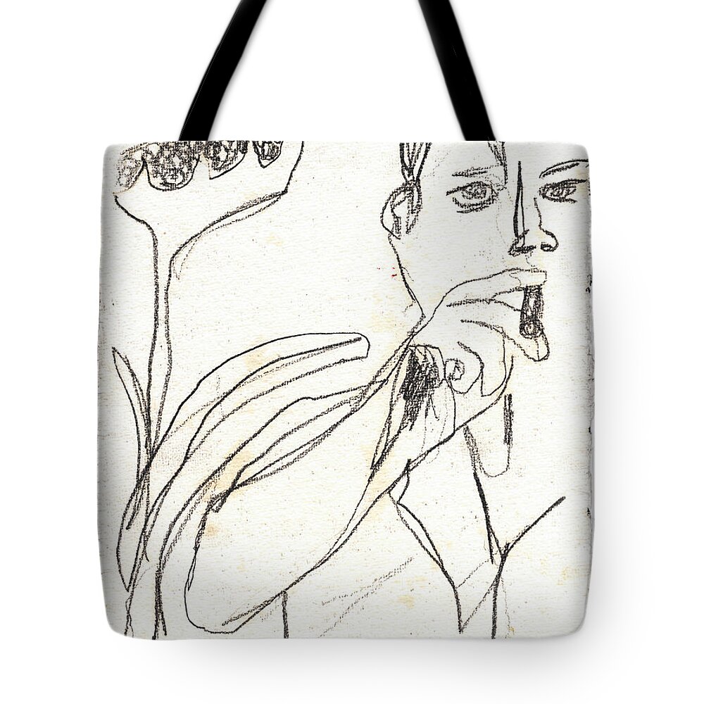 White Tote Bag featuring the drawing Smoker and Sunflower Pencil by Edgeworth Johnstone