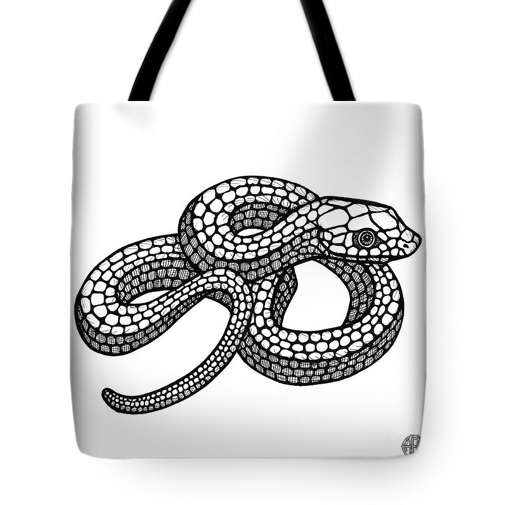 Snake Tote Bag featuring the drawing Smooth Green Snake by Amy E Fraser