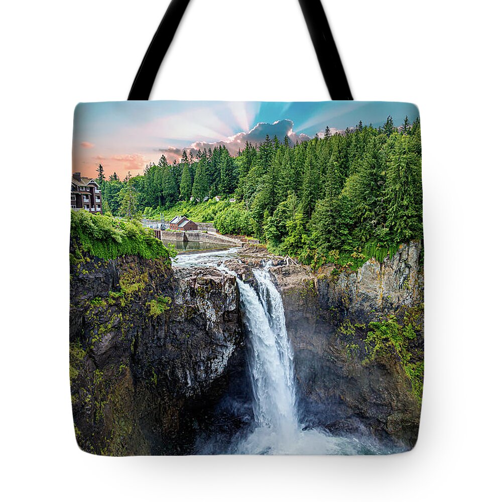 Amazing Tote Bag featuring the photograph Snoqualmie Falls with Sunlight by Darryl Brooks