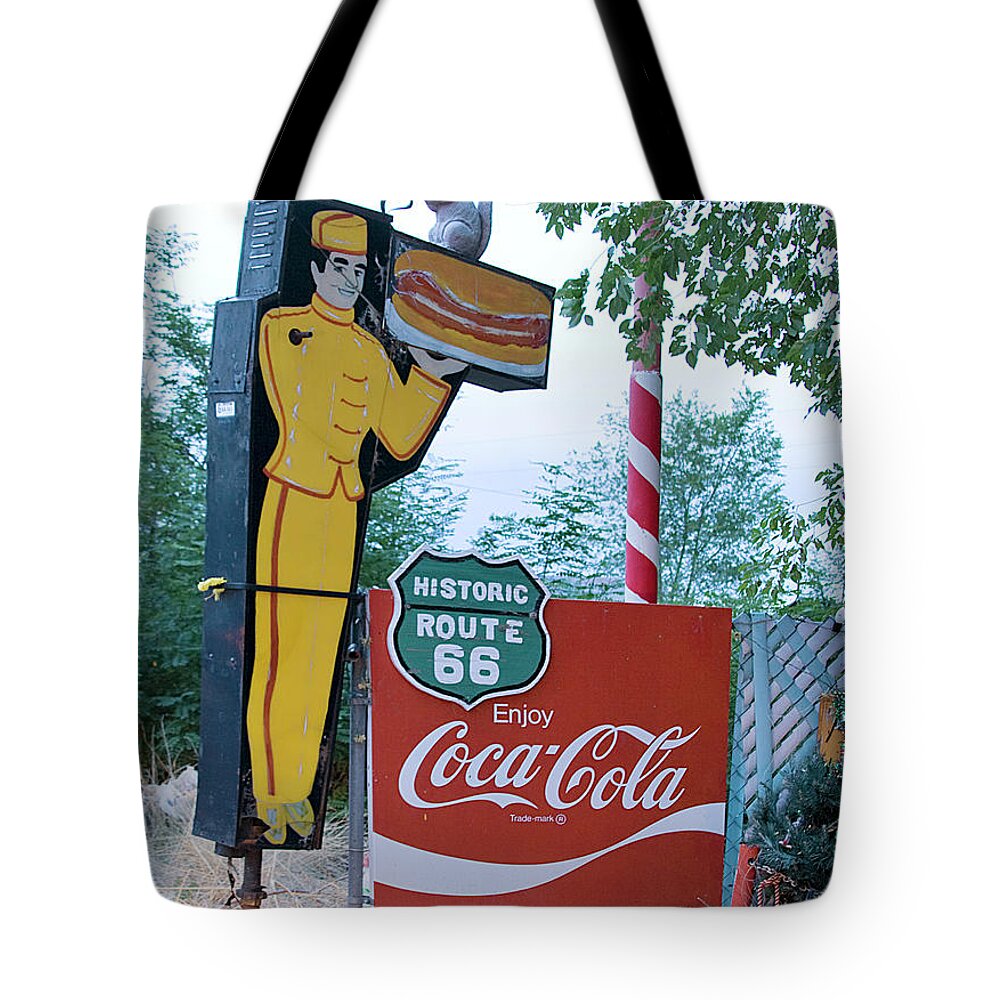 Route 66 Tote Bag featuring the painting Snow Cap burger cafe, Route 66, Seligman, Arizona by 