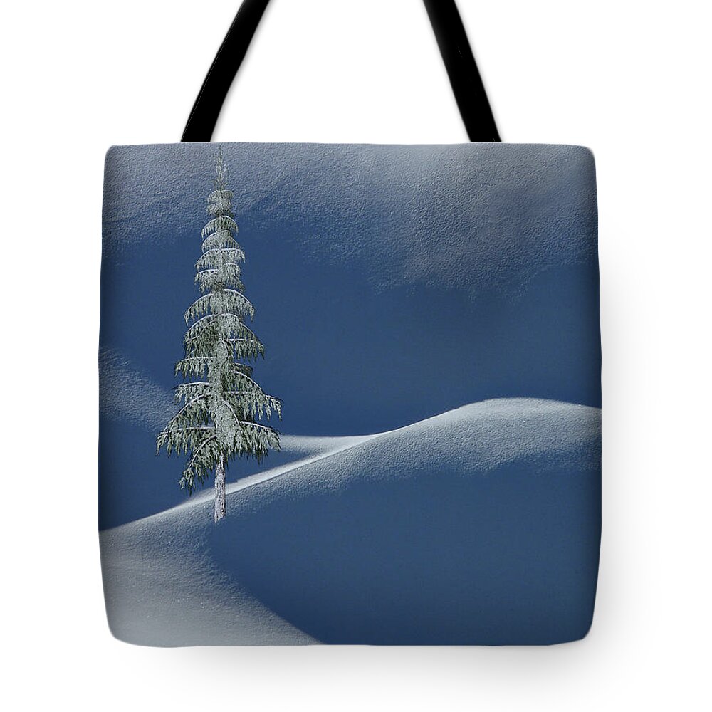 Tree Tote Bag featuring the photograph Snow Covered Tree and Mountains Color by David Dehner