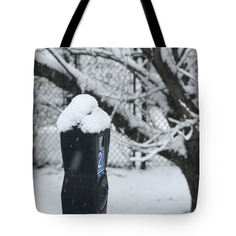 Parking Meter Tote Bag featuring the photograph Snow Day by Lora J Wilson