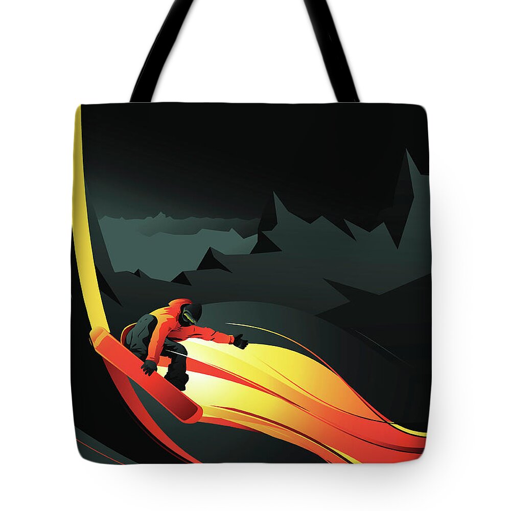 Snow Tote Bag featuring the digital art Snowboarder by Mecaleha