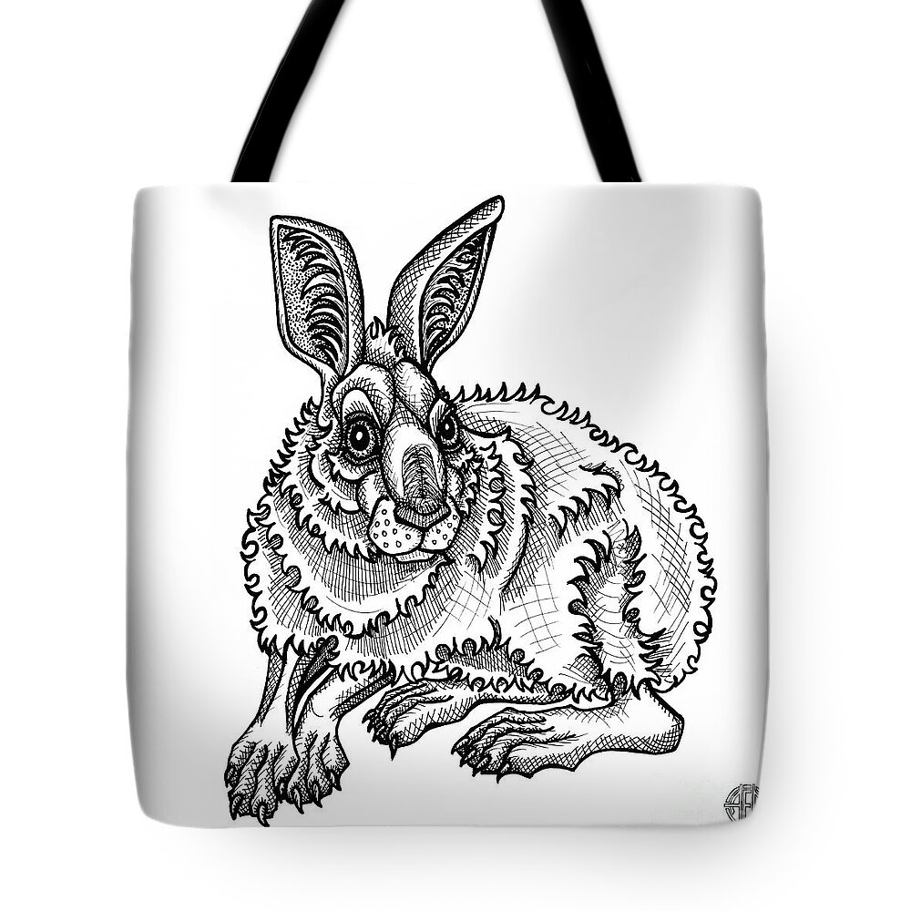 Animal Portrait Tote Bag featuring the drawing Snowshoe Hare by Amy E Fraser