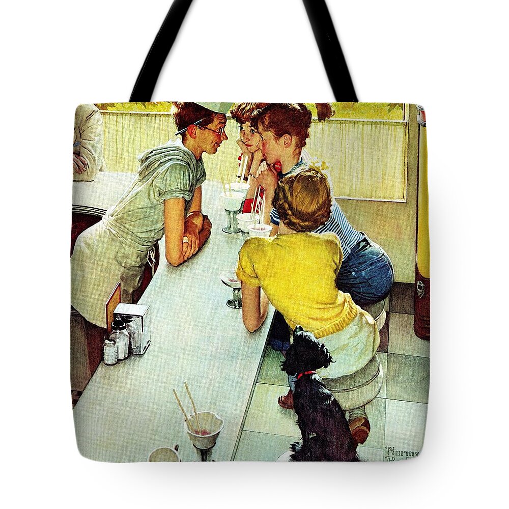 Counterman Tote Bag featuring the drawing Soda Jerk by Norman Rockwell