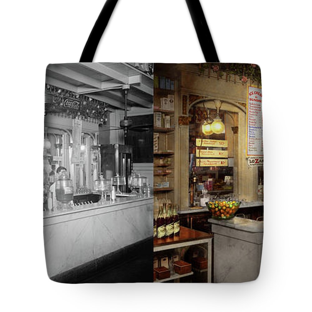 Soda Fountain Tote Bag featuring the photograph Soda - We serve Lozak 1920 - Side by Side by Mike Savad