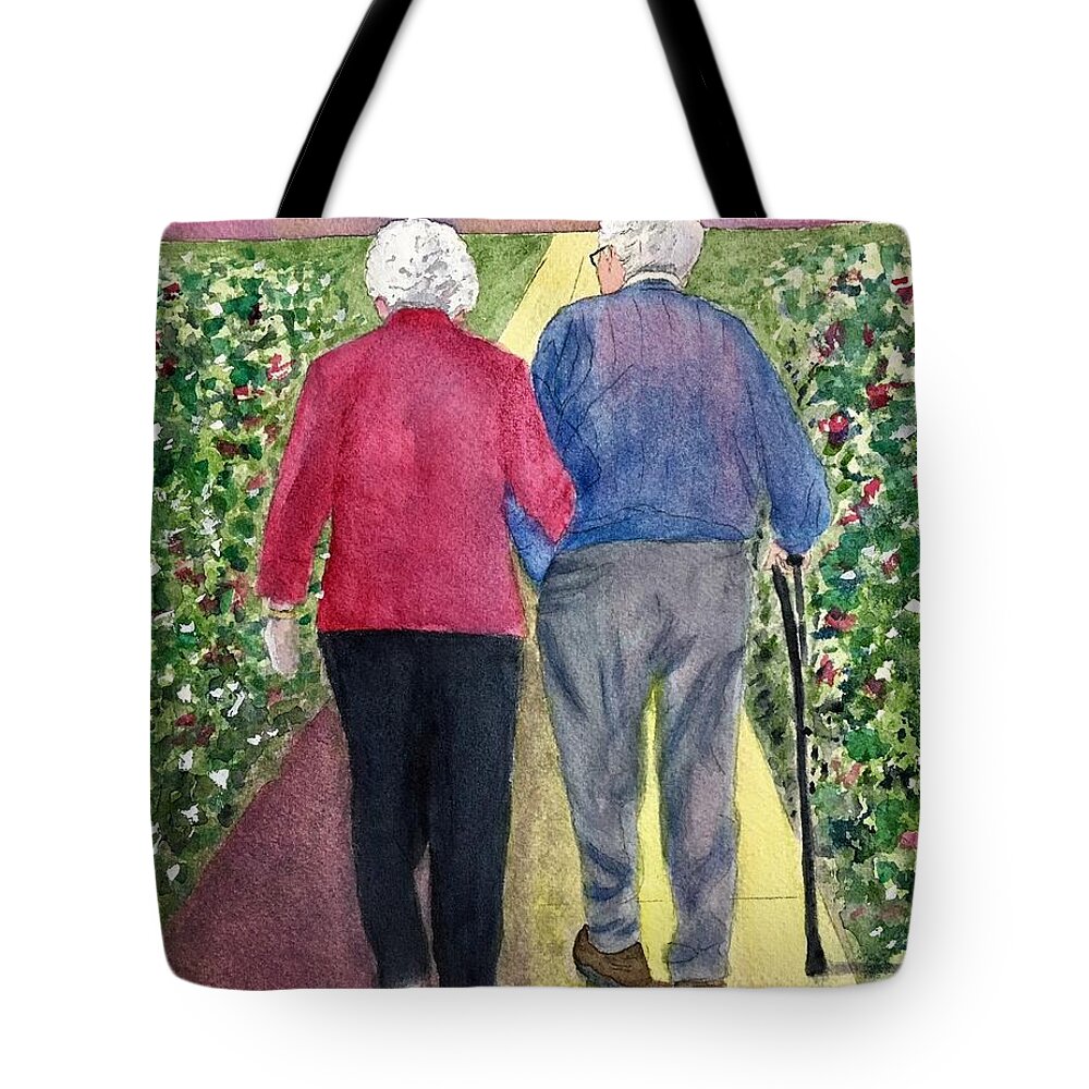Elderly Tote Bag featuring the painting Soul Mates by Sue Carmony