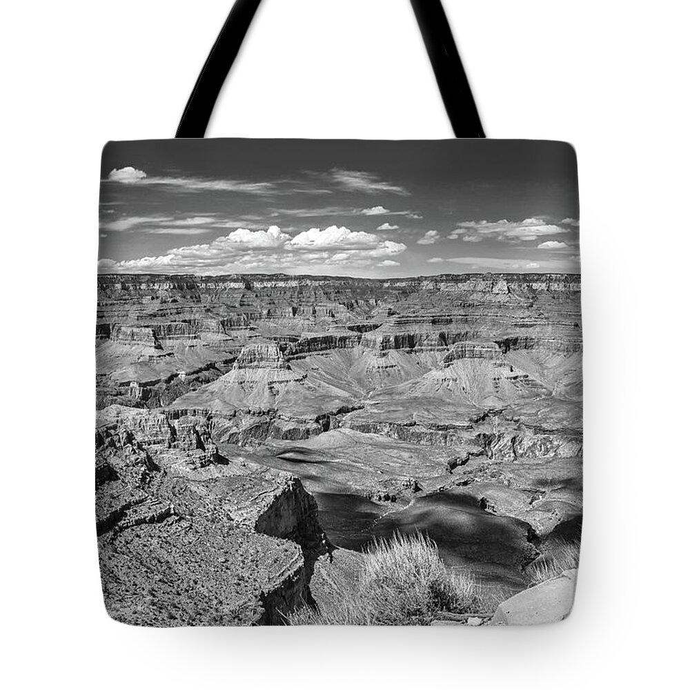 Grand Canyon National Park Tote Bag featuring the photograph South Kaibab Trail 44 black and white by Marisa Geraghty Photography