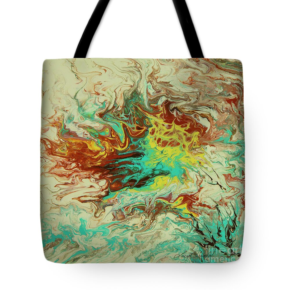 Poured Acrylic Tote Bag featuring the painting Southwest Eddies by Lucy Arnold