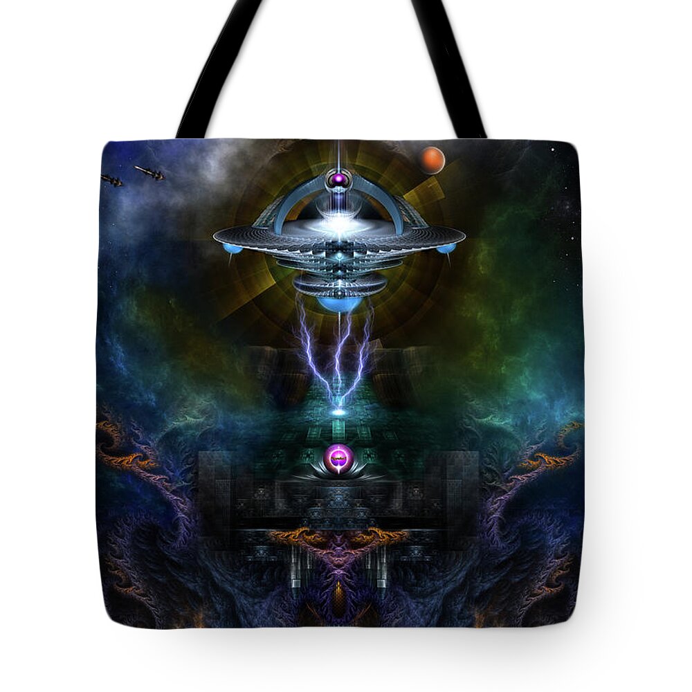 Space Station Tote Bag featuring the digital art Space Station Ansarious by Rolando Burbon