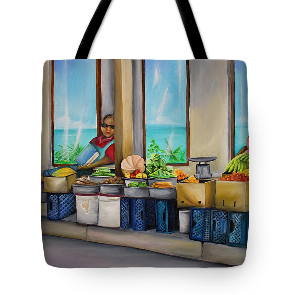 Speightstown Tote Bag featuring the painting Speightstown Produce Ladies by Barbara Noel