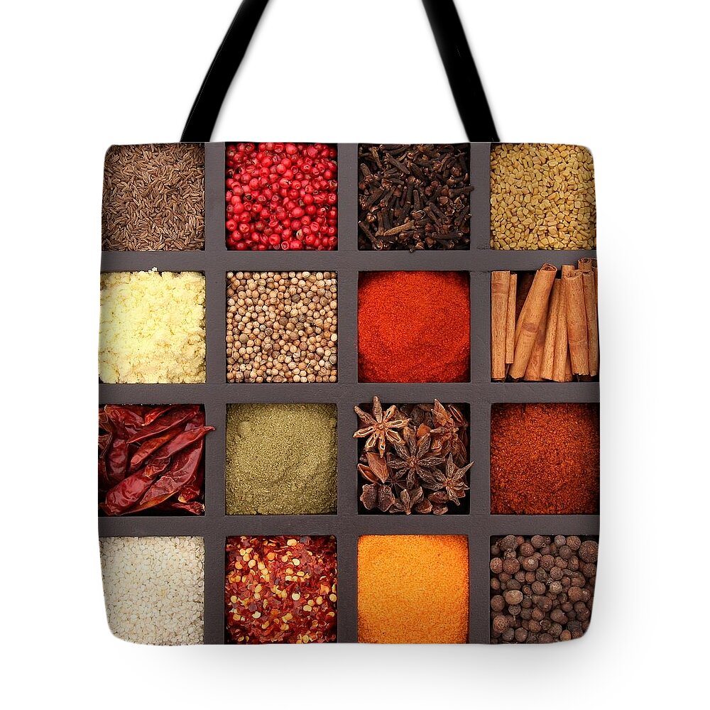 In A Row Tote Bag featuring the photograph Spices - The Variety Of Life by Karen Chappell