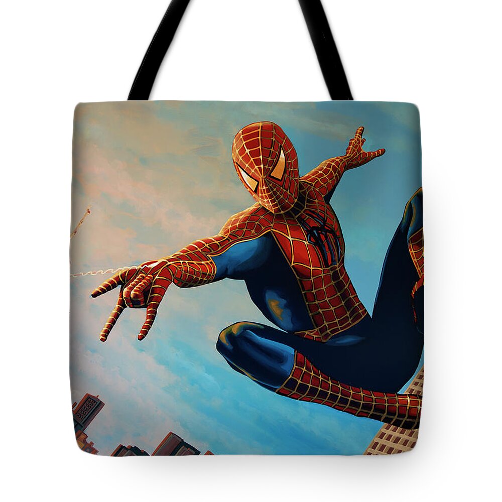 Spiderman Tote Bag featuring the painting Spiderman 3 Painting by Paul Meijering