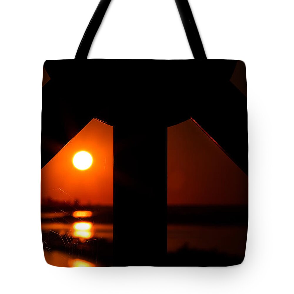 Spiderweb Tote Bag featuring the photograph Spiderweb View by Peter Hull