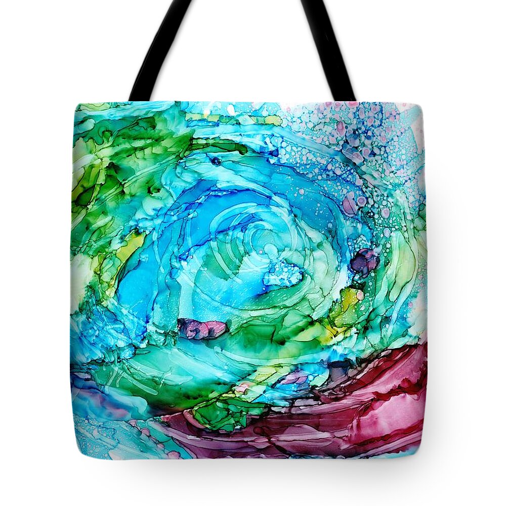Abstract Tote Bag featuring the painting Spiral by Christy Sawyer