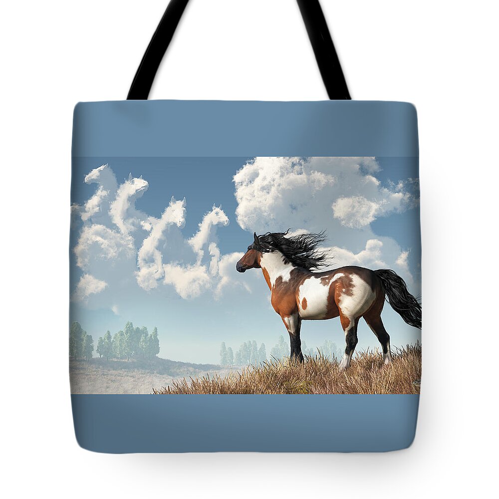 Spirits Of Mustangs Past Tote Bag featuring the digital art Spirits of Mustangs Past by Daniel Eskridge