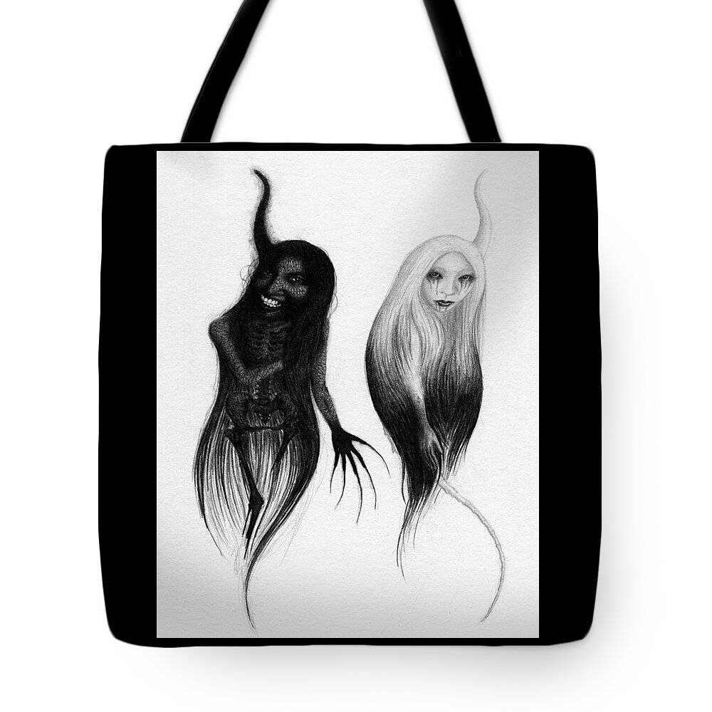 Horror Tote Bag featuring the drawing Spirits Of The Twin Sisters - Artwork by Ryan Nieves