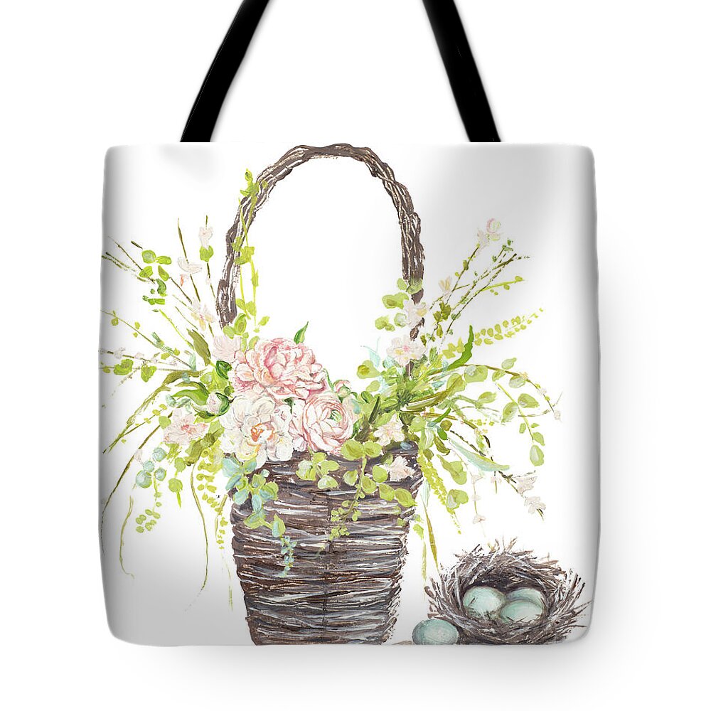 Spring Tote Bag featuring the painting Spring Flower Basket by Patricia Pinto