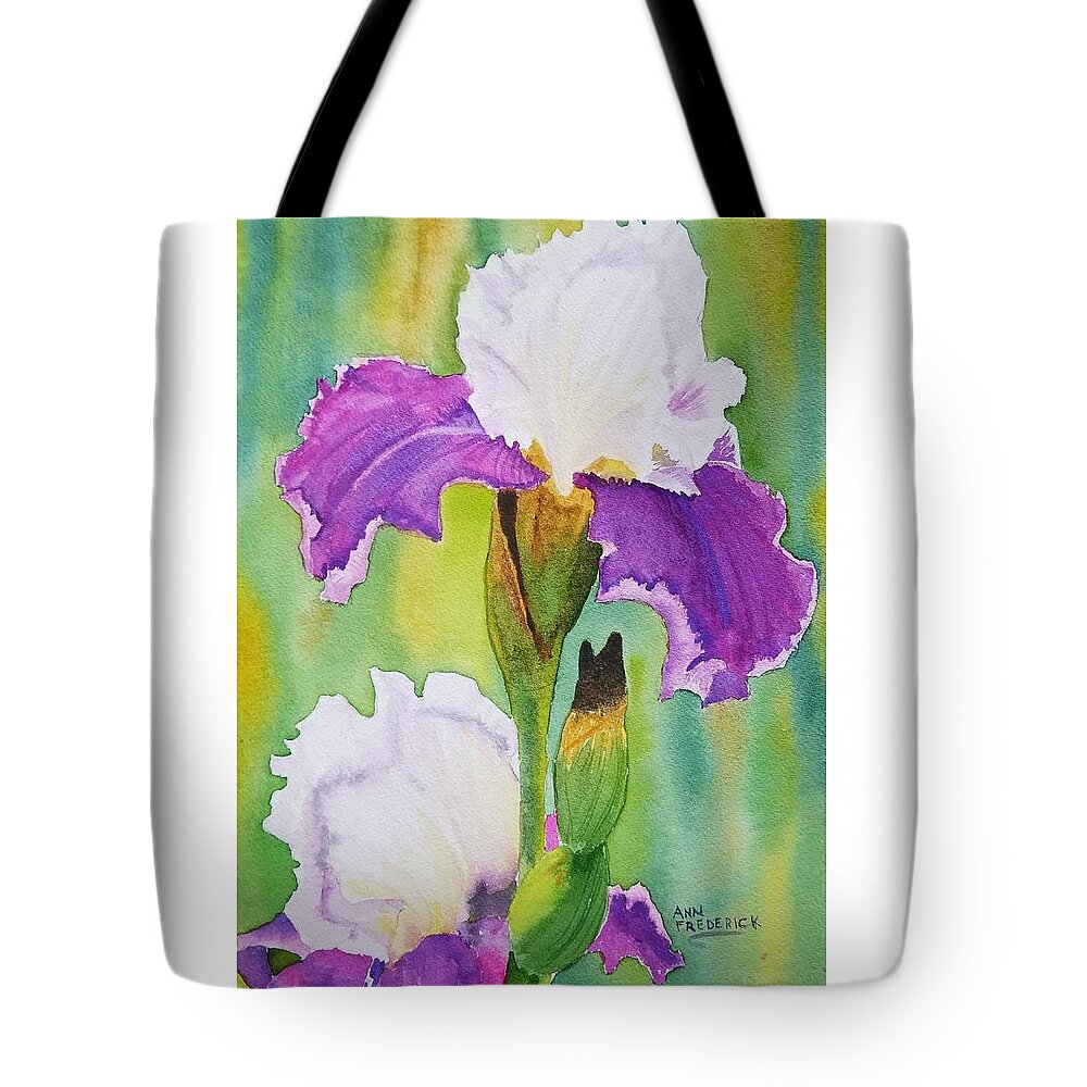 Iris Tote Bag featuring the painting Spring Iris by Ann Frederick