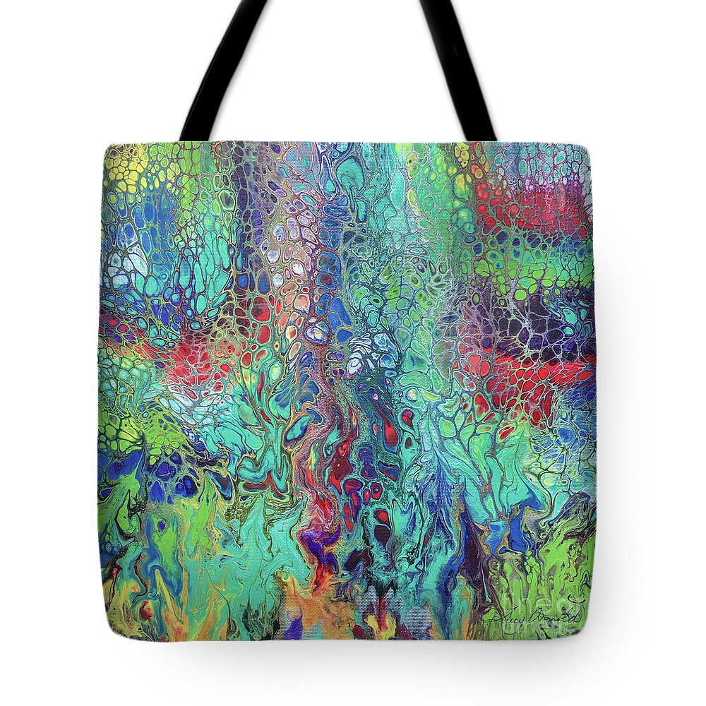 Poured Acrylic Tote Bag featuring the painting Spring Rush by Lucy Arnold