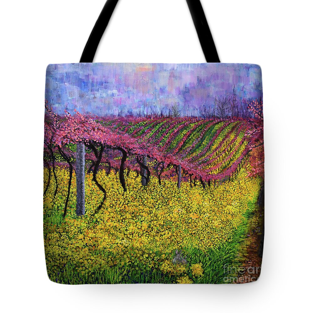 Landscape Tote Bag featuring the painting Spring Vineyard by Anne Cameron Cutri