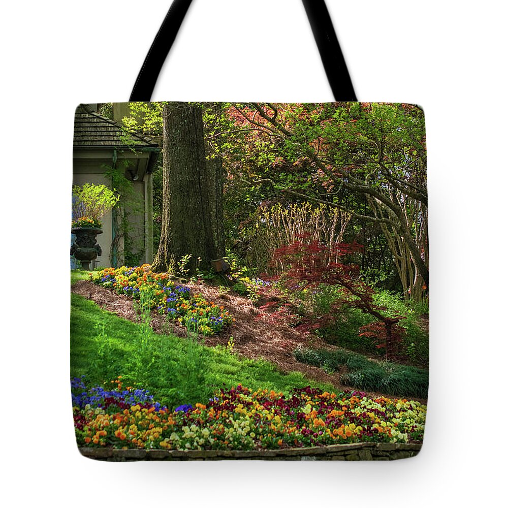 Gibbs Gardens Tote Bag featuring the photograph Springtime at the Gibbs Gardens Manor House by Mary Ann Artz