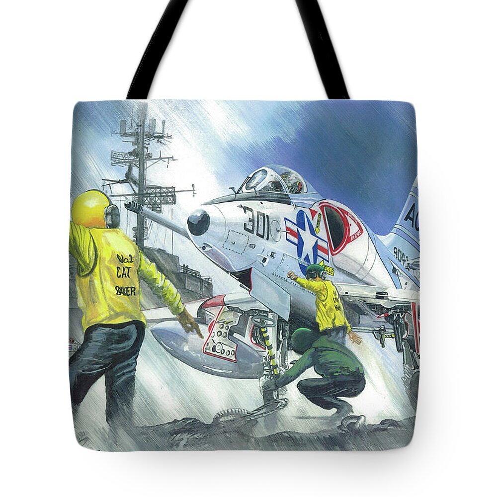 Skyhawk Tote Bag featuring the painting Ssdd by Simon Read